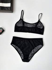 SHEIN 2pcs Mesh Sexy Lingerie Set For Women - Black - View 2