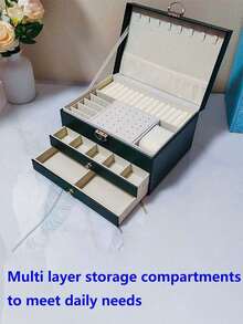 1PC2 Layer/3 Layer Large Capacity Jewelry Box, Gift Leather Jewelry Box, Portable Jewelry Storage Box, Bathroom Storage Box, Desktop Storage Drawer Box, Stackable Storage Box Rack, Dressing Table Jewelry Storage Box With Drawers - Multicolor - View 4