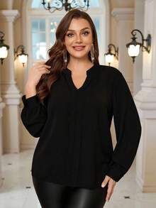 EMERY ROSE Blusa de cuello con muesca de unicolor y talla grande versátil - Multicolor - Ver 3