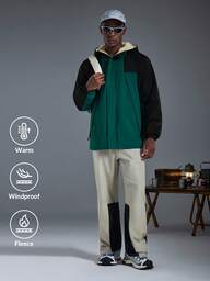 Driftmere Men's Thickened Fleece Lined Hooded Windbreaker Jacket, Casual & Outdoor, Contrast Color, Autumn/Winter