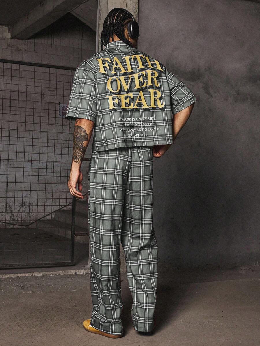 PAVTROS 男士街头风七分裤套装 男士两件套 格子裤 男士两件套 男士两件套 春秋季男士街头风套装 - 灰色 - 查看 1