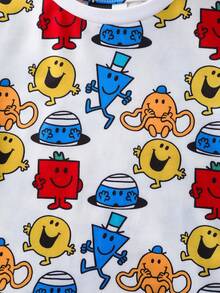 Mr Men Little Miss X SHEIN Young Girl Casual Cartoon Pattern Round Neck Short Sleeve T-Shirt, Summer - Multicolor - View 6