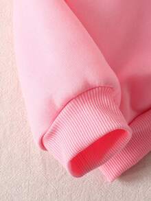 SHEIN 两件套女童刺绣字母拉链连帽衫和裤子套装，带保暖内衬，适合外出、居家和休闲穿着，秋冬季 - 西瓜粉 - 查看 5