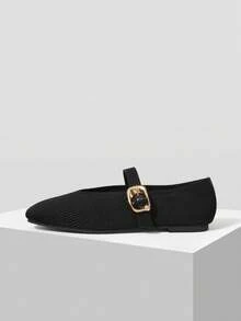 MOTF PREMIUM WOMEN SQUARE TOE BUCKLE STRAP FLATS VALENTINE'S DAY - Black - View 2