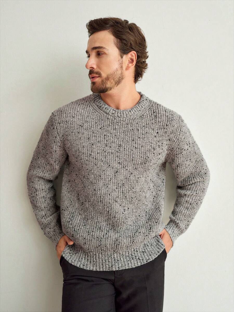 Manfinity CityGents 男士长袖休闲百搭简约罗纹针织毛衣，秋冬男士毛衣上衣 - 彩色 - 查看 1