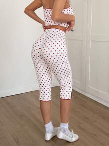 SHEIN EZwear 女士波点松紧腰休闲打底裤 - 白色 - 查看 7