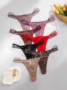 SHEIN 7pcs/Set Romantic Sexy Lace Bow G-String Lingerie Bowknot - Multicolor - View 4