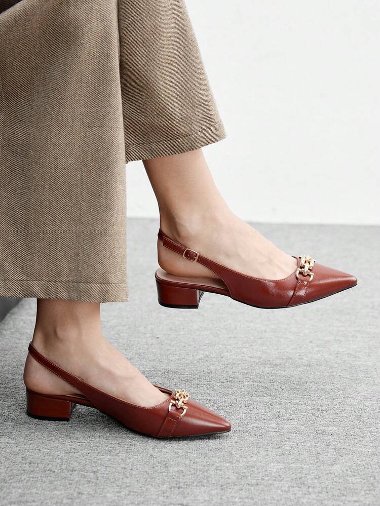 CUCCOO BIZCHIC カジュアル通勤 チャンキーヒール オープンバック ポインテッドトゥ ウィメンズパンプス