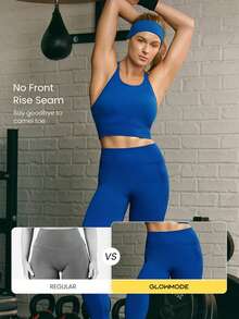GLOWMODE Quần legging 24 inch ôm sát, không đường may, thấm hút mồ hôi, định hình vòng ba, kiểm soát bụng, thích hợp cho tập luyện cường độ trung bình, chạy bộ, hoạt động ngoài trời và hàng ngày, mùa xuân hè. - Blue Power - Xem 4
