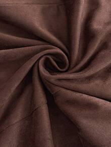 Florisole 女士V领长袖公主线连衣裙，仿麂皮绒和梭织面料拼接设计，休闲日常穿着 - 巧克力棕 - 查看 9