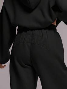 MUSERA Flocking Wide Leg Joggers Tracksuit Bottoms Only  Cute Casual Cosy - Black - View 2
