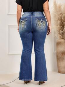EMERY ROSE Plus Size Women Slim Fit Flare Leg Embroidered Jeans Winter New Year - Dark Wash - View 7