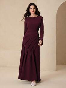 Graceveil Váy dài tay Thu/Đông, Vải họa tiết, Thiết kế lộ xương, Thanh lịch, Ôm vừa vặn, Thích hợp cho Tiệc tùng & Đi chơi - Màu Đỏ Sâu - Xem 8