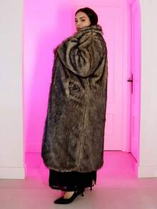 Pretty and Ole 女士长款人造皮毛大衣，冬季保暖毛绒夹克 - 灰色 - 查看 2