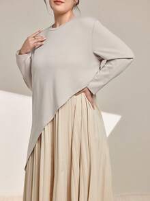 Momelise Robe décontracté à manches longues 2 en 1 grande taille - Nude - Voir 7