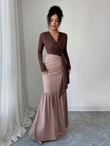 Rafferiza 女士时尚优雅拼接设计连衣裙 - 彩色 - 查看 5