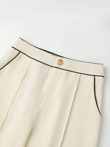 Elenzga Women's Elegant Minimalist Solid Color Button Decor Versatile Pants, Suitable For Autumn/Winter - Apricot - View 4