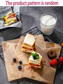 50/100pcs Sandwich Packaging Paper(The Product Pattern Is Random), Tray Pad Paper, Food Basket Liner, Oil Proof Packaging, Bakery Bread Pad Paper, Bakery Tray Pad Paper, Table Pad Paper, Kitchen Accessories, Kitchen Tools, Oil Proof Tools, Picnic Packaging Paper - Brown - View 3