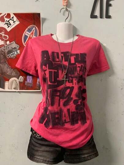 Glimmora 字母标语印花时尚简约女式常规短袖圆领T恤，送朋友的礼物