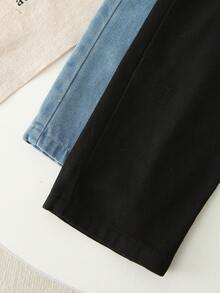 SHEIN 女童喇叭牛仔裤，春秋新品，多色可选，学院风，户外街头风，简约休闲，时尚百搭，两件套，宽松版型，荷叶边腰身，松紧腰带，适合日常、派对、日常穿搭、度假、旅行、上学、通勤、居家等场合，秋季新品系列 - 彩色 - 查看 9