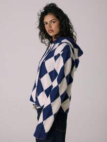 MUSERA 针织菱格纹抽绳连帽衫 休闲可爱秋冬舒适居家针织衫 Coco Cloud - 彩色 - 查看 3