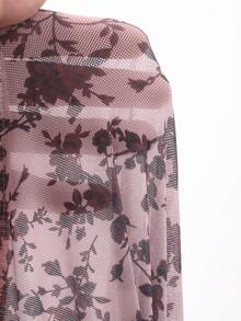 Dazy Plus Floral Print Elastic Fitted Sexy Lingerie Slip Dress With Slit - Pink - View 8