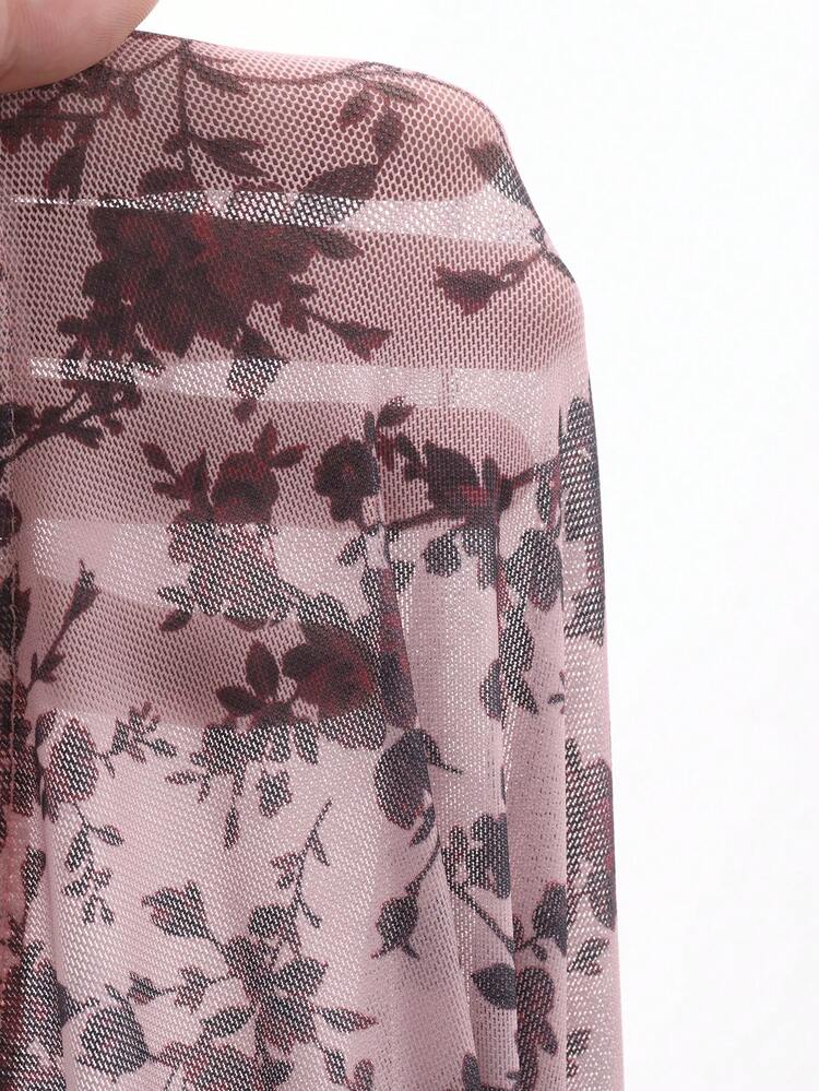 Dazy Plus Floral Print Elastic Fitted Sexy Lingerie Slip Dress With Slit