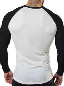 GymBeat Men's Contrast Color Bull Print Raglan Long Sleeve Sports T-Shirt Gym Tops Men Men Compression Tops Compression Long Sleeve Tight Gym Shirt Gym Long Sleeve Tops Compression Shirt Men - Black and White - View 2