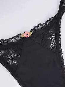 SHEIN Contrast Lace G-String Sexy Lingerie - Black - View 4