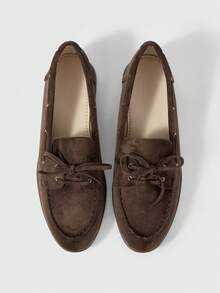 Sleekvia Women's Casual Versatile Commuting Simple Lace-Up Flats For Christmas - Coffee Brown - View 2