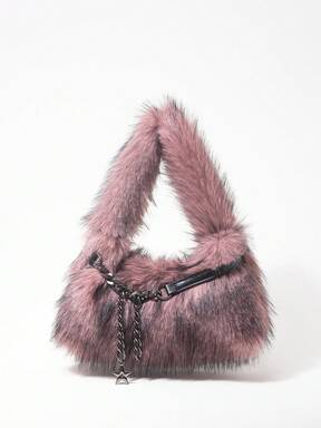 Grunge Punk 2000s Style Women Shoulder Bags,Punk  Rivet Biker Bags,Fur Purse ,Autumn & Winter Wallets, Hobo Handbag(Random Pattern)