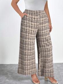 SHEIN Clasi Plus Size Women's Elegant Straight Leg Loose Fit Soft Comfortable Casual Pants, Suitable For Work And Daily Wear, Summer - Apricot - View 4