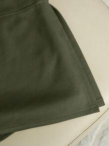 Franclia 时尚新款绒面高腰修身A字开衩短裙，女士春秋季 - 軍綠色 - 查看 7