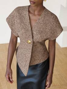 Aveloria Modichic Áo thun tay ngắn cổ chữ V thiết kế thời trang, bó eo, thon gọn, đa năng khi đi làm - Nhiều màu - Xem 1