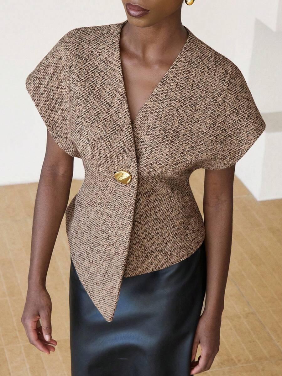 Aveloria Modichic Áo thun tay ngắn cổ chữ V thiết kế thời trang, bó eo, thon gọn, đa năng khi đi làm - Nhiều màu - Xem 1