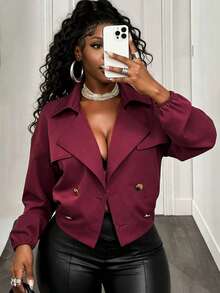 BamGleam Women's Fashion Double-Breasted Burgundy Jacket, Suitable For Commuting - Khaki - View 3