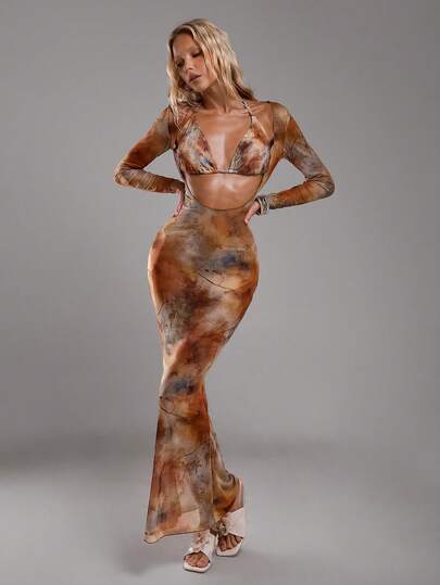 TRNVIE Women's Sexy Wild Babe Animal Print Leopard Tie-Up Bikini & Hollow-Out Dress 3-Piece Beach Vacation Set, 2026 Spring/Summer Women's Fashion New Arrivals: New Year's Styles, Valentine's Day Styles, Back-To-School Styles, Travel Styles, Suitable For Vacations, Beaches, Afternoon Tea Picnics, Parties, Daily Work, Casual Wear, Outdoor Sports, And Stylish Outfits.