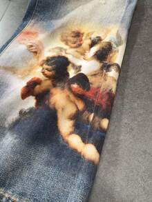 ROMWE MEN Street Life Jeans de pierna ancha y ajuste holgado con gráfico de ángel de bolsillo para hombres - Azul - Ver 5