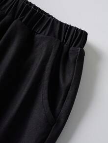 Mr Men Little Miss X SHEIN Young Girl Letter & Cartoon Graphic White Crew Neck Long Sleeve Sweatshirt And Black Pants Set - Multicolor - View 4