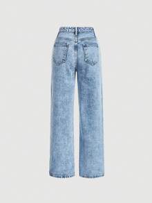 SHEIN Girlism Teen Girl Casual Front Button Pocket Distressed Denim Jeans - Light Wash - View 2