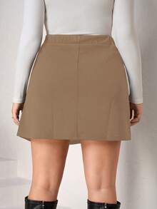 Chikora Rok A-Line Berlipit Rajut Elastis Hitam Ukuran Plus, Elegan untuk Pemakaian Sehari-hari dan Serbaguna - Khaki - View 2