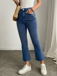 Elenzga 高腰修身口袋牛仔裤，时尚百搭，日常穿着 - 中等水洗藍 - 查看 6