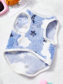 PETSIN 1件云朵星星卡通可爱图案印花宠物背心蓝白秋冬加厚法兰绒保暖宠物服装 - 彩色 - 查看 3