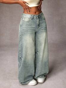 SHEIN Unity Plus Size Light-Colored Casual Everyday Jeans - Light Wash - View 6