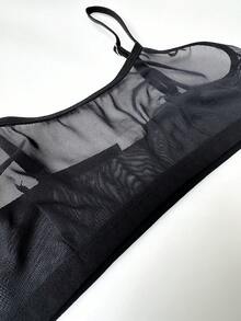 SHEIN 2pcs Mesh Sexy Lingerie Set For Women - Black - View 4