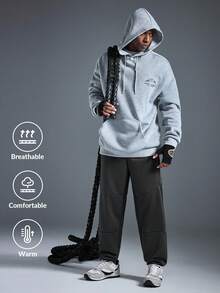 Driftmere 男士休闲街头野花山印花宽松抓绒连帽衫，引领时尚潮流，保暖舒适，适合运动户外，日常休闲运动上衣 - 深灰色 - 查看 1