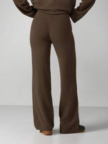 MISSGUIDED Knit Wide Leg Pants With Logo Detail Drawstring Waist Casual Comfort Fall Winter Loungewear - Brown - View 2