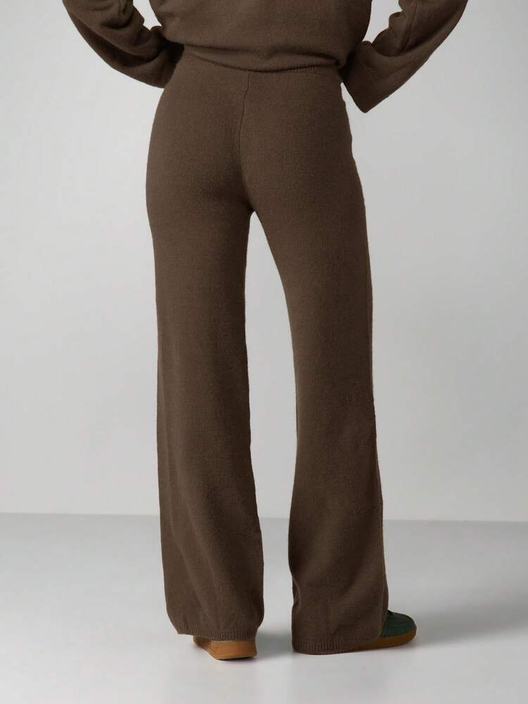 MISSGUIDED Pantaloni a gamba ampia in maglia con dettaglio logo, vita con coulisse, comodi e casual per l'autunno e l'inverno
