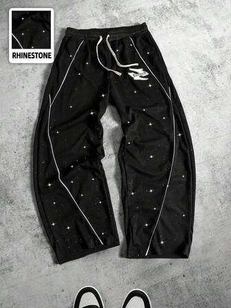 Herren Glitzer Pailletten Jogginghose mit Kordelzug Taille, weit geschnitten