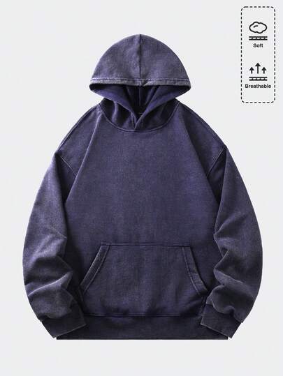 Street Life Herren Vintage gewaschener Loose Fit Hoodie (verstärkte Nackenpartie, Saum und Schulternähte, um Deformation zu verhindern)